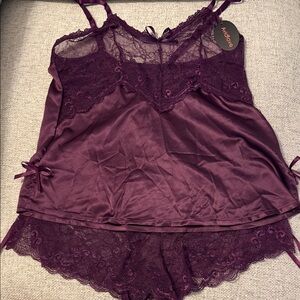 Avidlove Women's Satin Lace Cami & Short Pajama Set in Plum